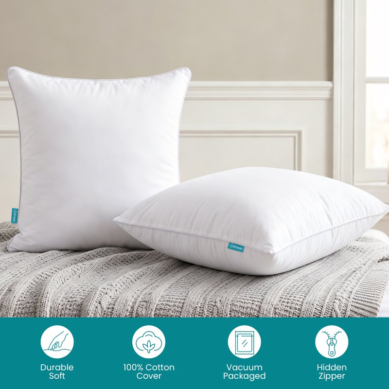 Cotton Throw Pillow Inserts 2 Pack - Hypoallergenic Fluffy Cushion Support