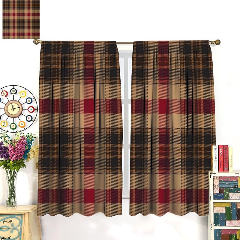 Thermal Insulated Tartan Plaid Curtains 2 Panel Sets - Room Darkening Window Treatments