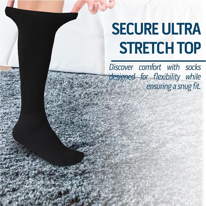 Diabetic Over The Calf Socks Non-Binding Cushioned Cotton Knee High Men