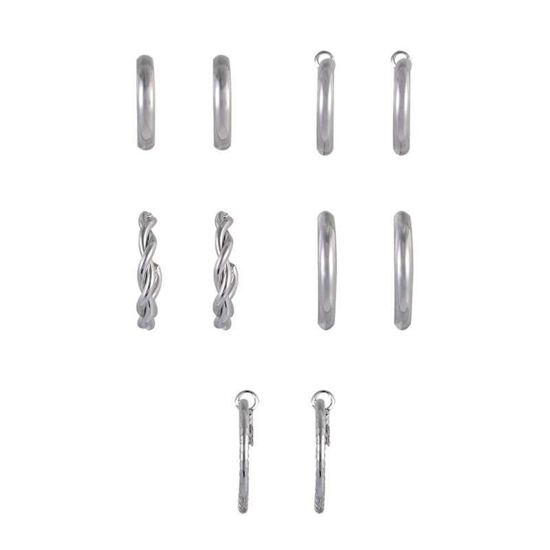 Silvertone Small & Chunky Hoop Earrings Set - Versatile Jewelry Accessory