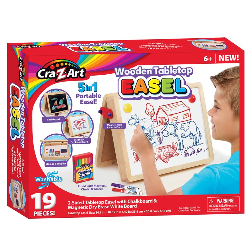 Portable Wooden Art Easel with Chalkboard and Dry Erase Board for Kids