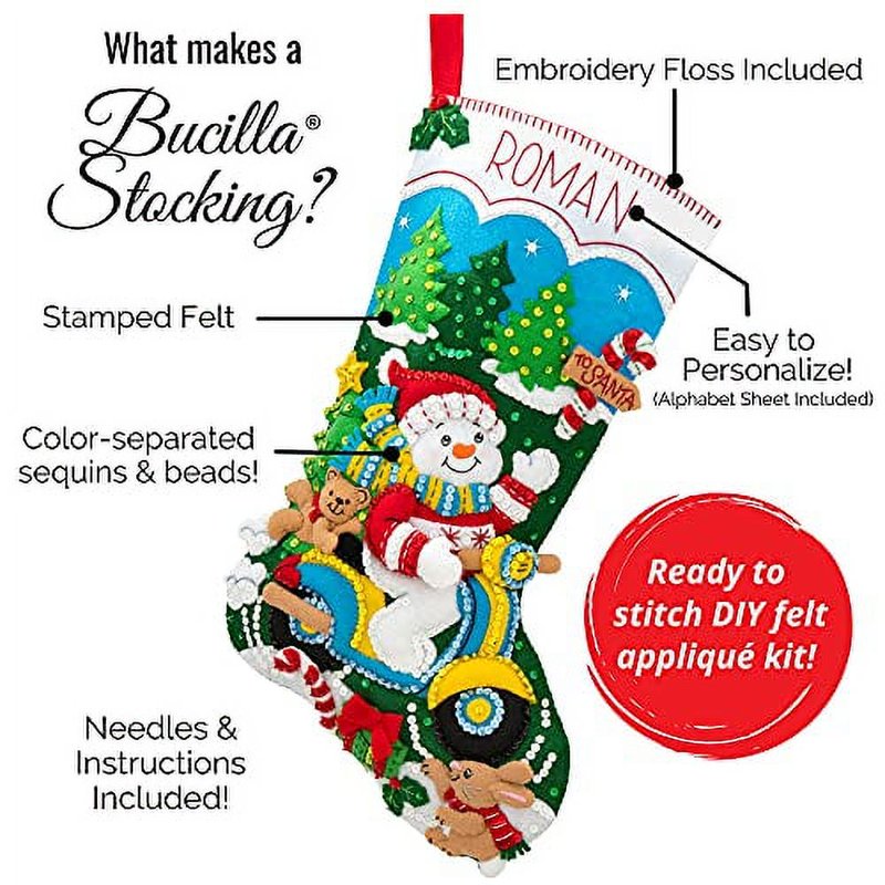 DIY Christmas Stocking Kit - Felt Applique Embroidery Craft for Holiday Decoration