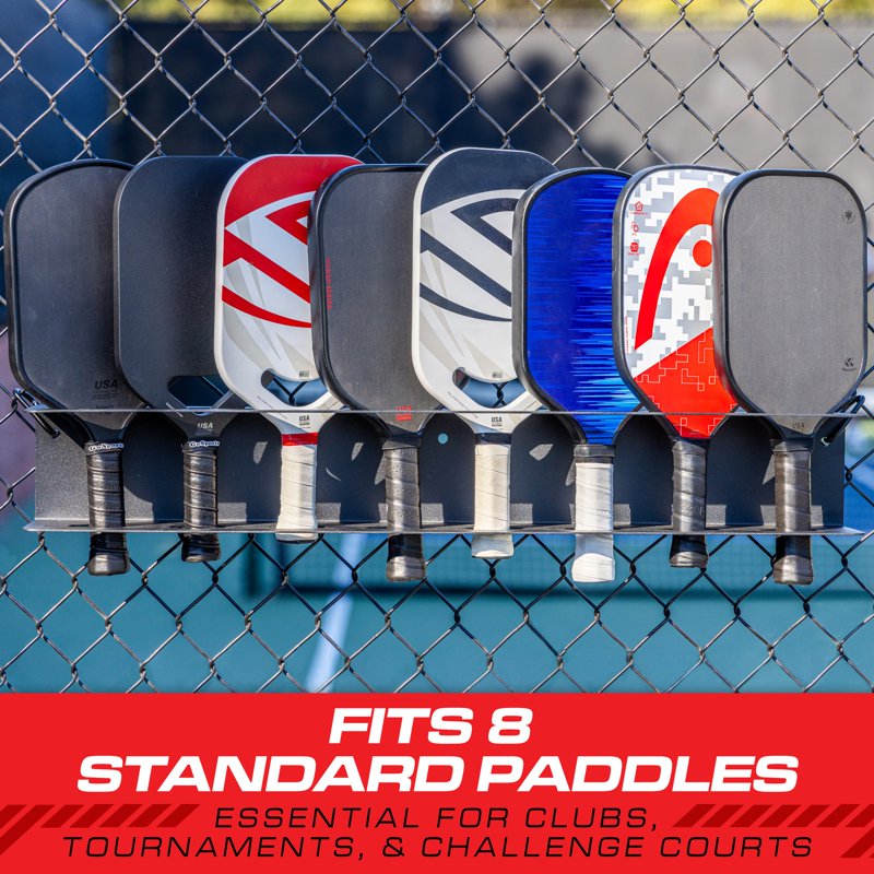 GoSports 8-Paddle Pickleball Paddle Rack for Fence Mount - Commercial Grade