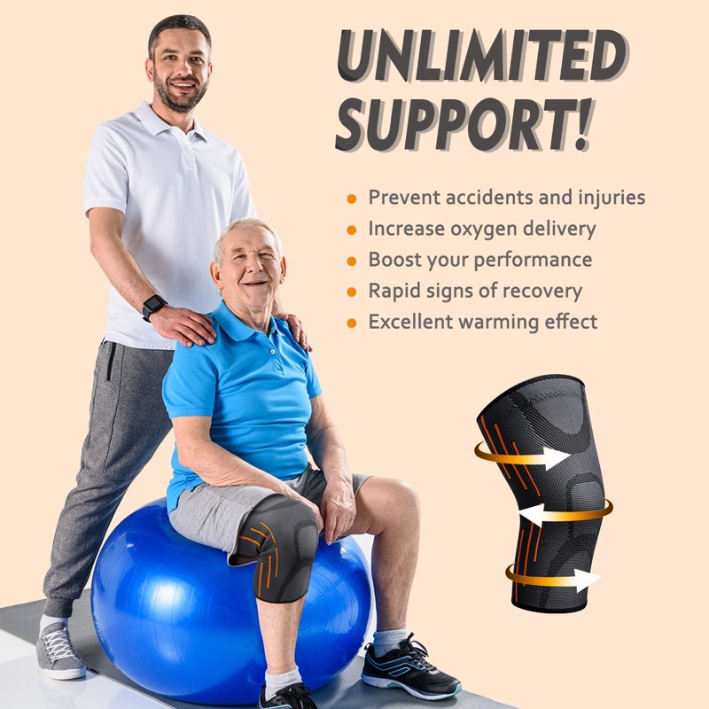Compression Knee Support Brace for Men Women - Adjustable Size M-XXL