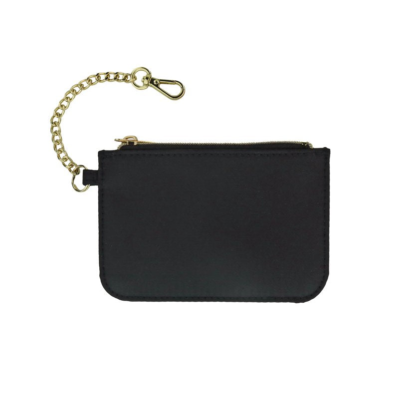 Small Wallet with Chain - Black & Denim, Zippered Card & Cash Holder