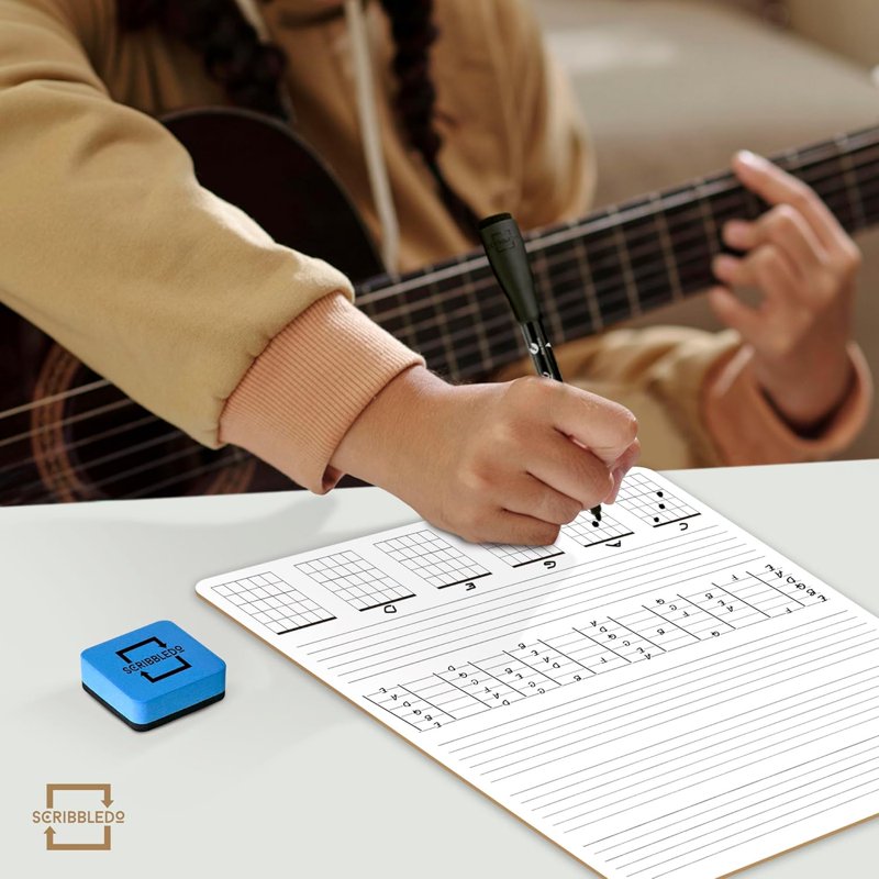 Double-Sided Guitar Practice Whiteboard - Chord Diagrams & Line Sets, 11x14 Inches