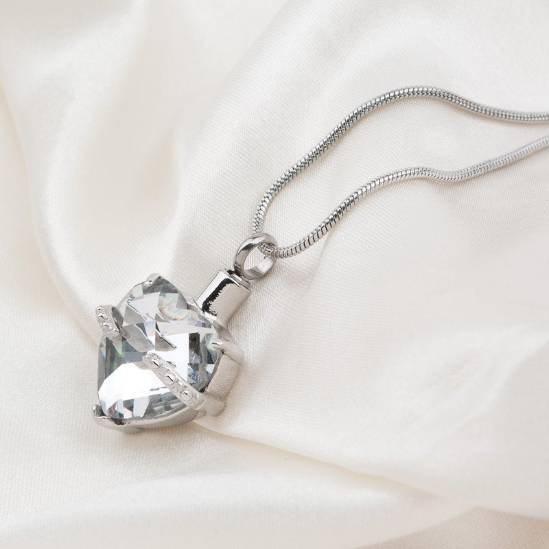Heart Cremation Urn Necklace for Ashes with Birthstone Crystal Pendant and Velvet Box