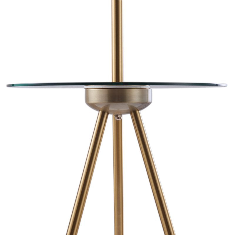 Myra Floor Lamp with Glass Table and USB Charging Port - Gold Black