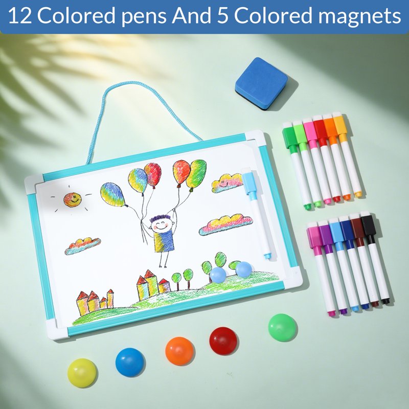 Small Double-Sided Magnetic Dry-Erase Whiteboard Set with Markers and Magnets