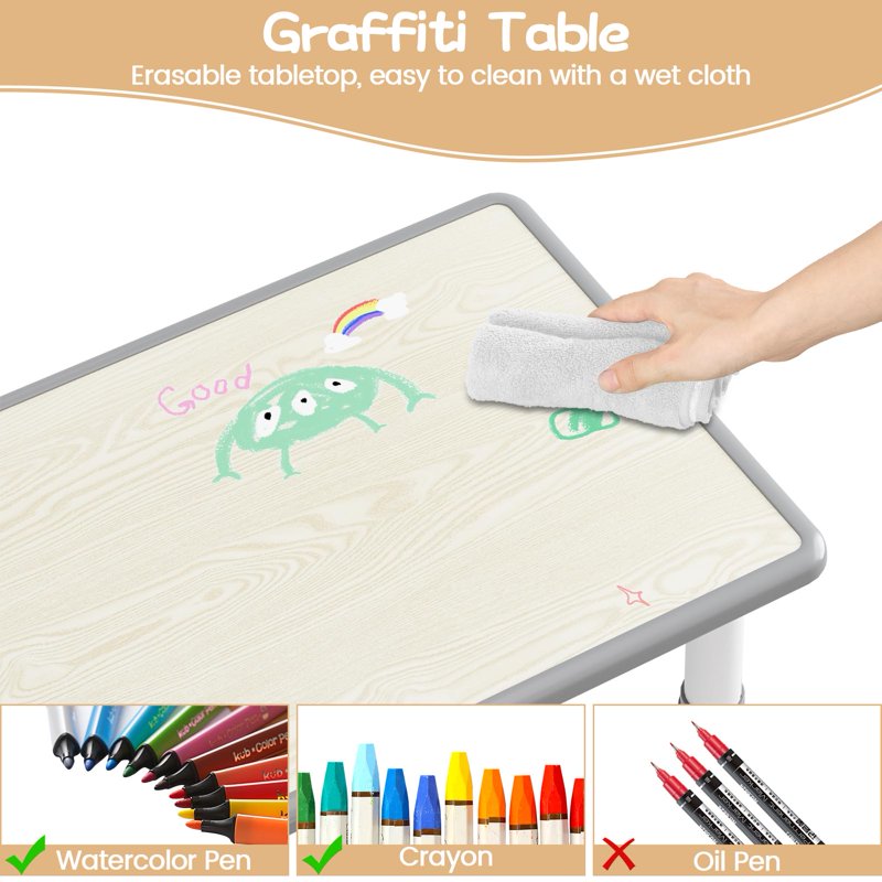 Adjustable Kids Activity Table and Chairs Set with Graffiti Desktop - Toddler & Preschool Furniture