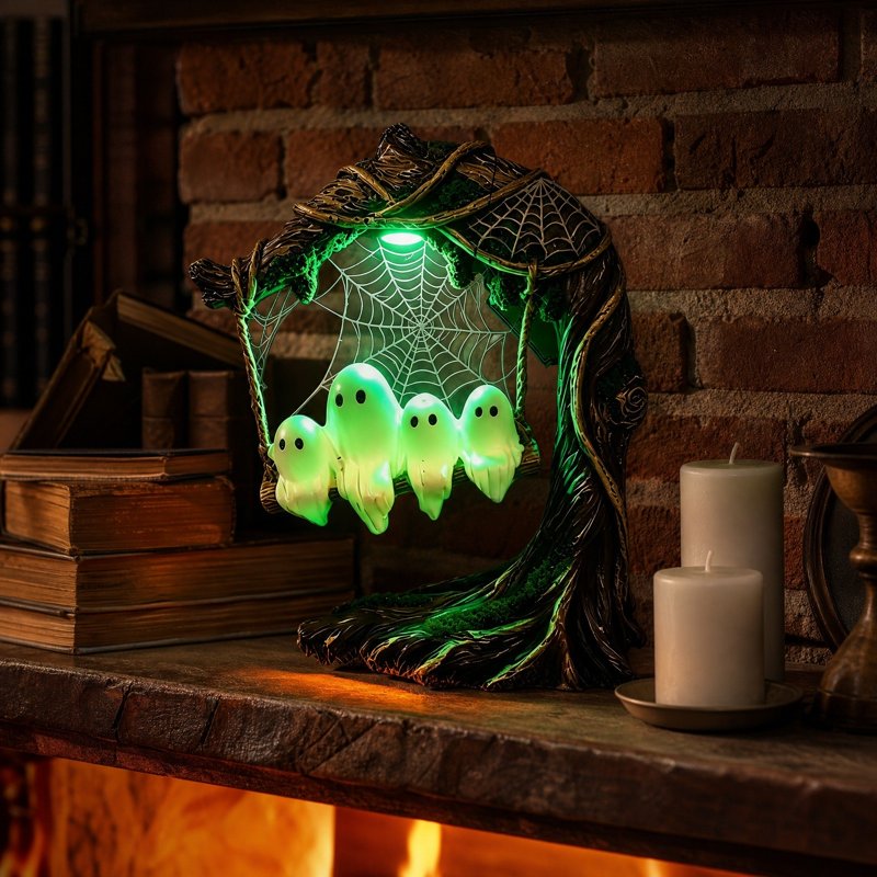 Halloween Glowing Ghost Ornament with Swinging Shadow for Outdoor Decor