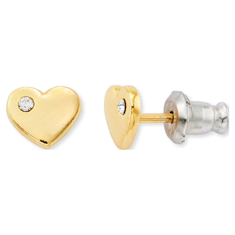 Children's Crystal Heart Earrings Set - Gold Plated Sterling Silver & Hoop Studs