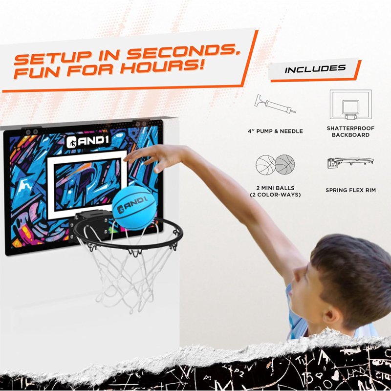 Over the Door Mini Basketball Hoop Set - Shatterproof Backboard, Balls & Pump