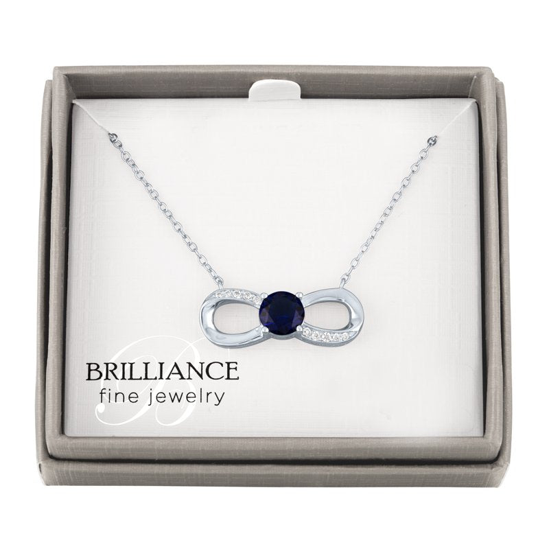 Sterling Silver Infinity Necklace with Blue Sapphire & CZ for Women - 18 Inch
