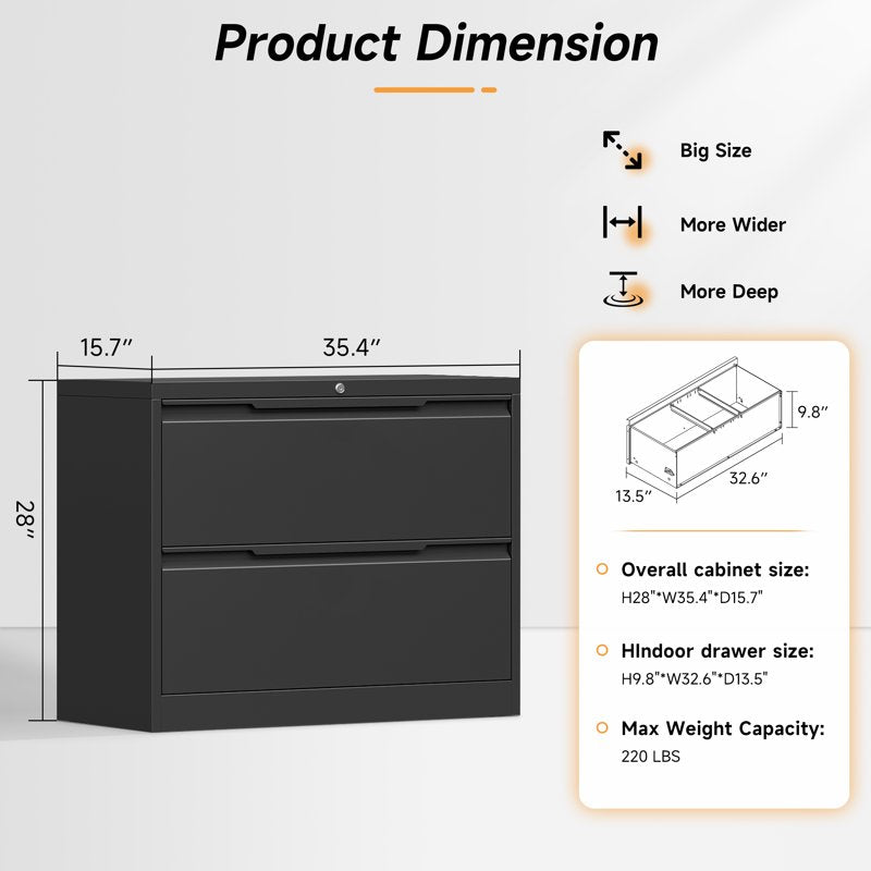 Steel Lateral File Cabinets with Lock, 2-4 Drawer Office Storage Organizer