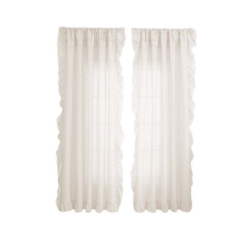 Semi-Sheer Light-Filtering Window Curtains with Ruffle Trim - 96 Inches Long