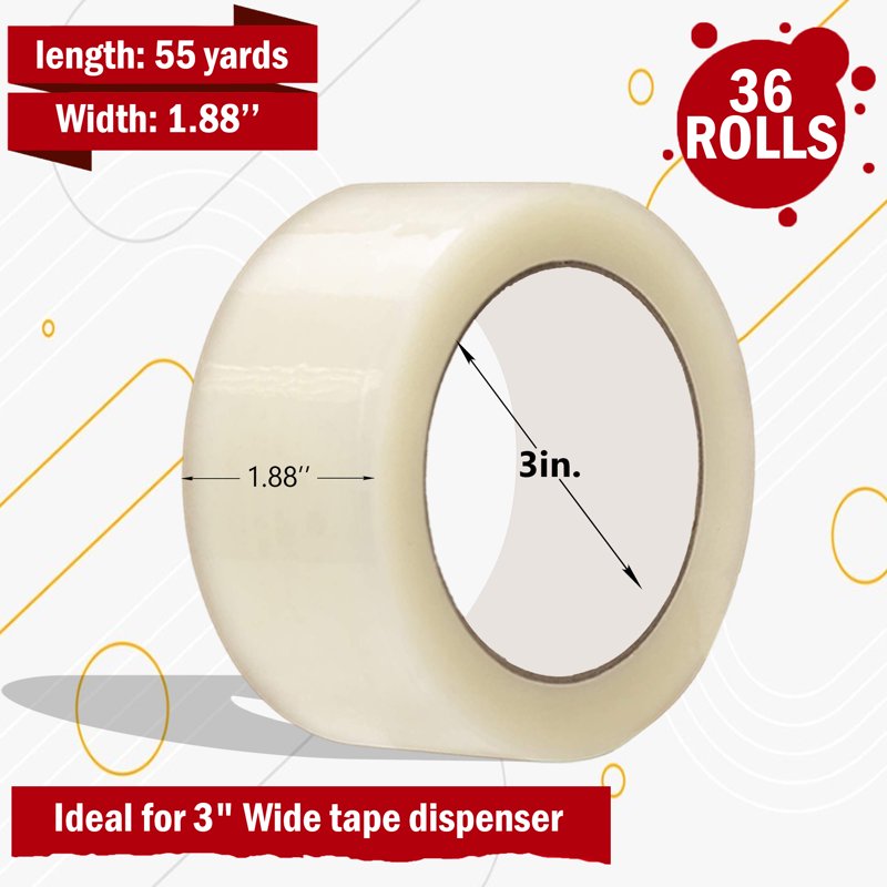 Heavy-Duty Clear Packing Tape 1.88 in x 54.6 yd 12-Pack for Shipping & Moving