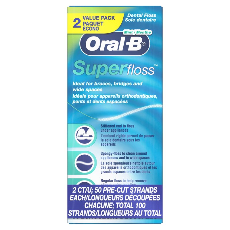 Dental Floss Refills for Bridges & Braces - Mint Flavor, 100 Pre-Cut Strands