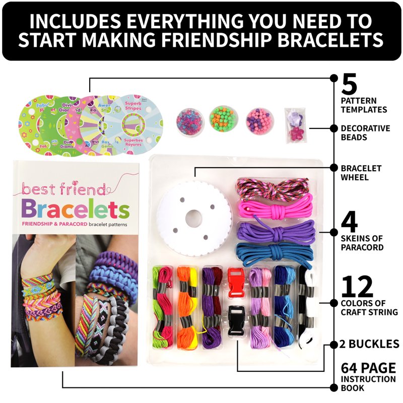 Kids Friendship Bracelets Kit - DIY String Jewelry with 16 Designs, Multicolor & Pattern Styles