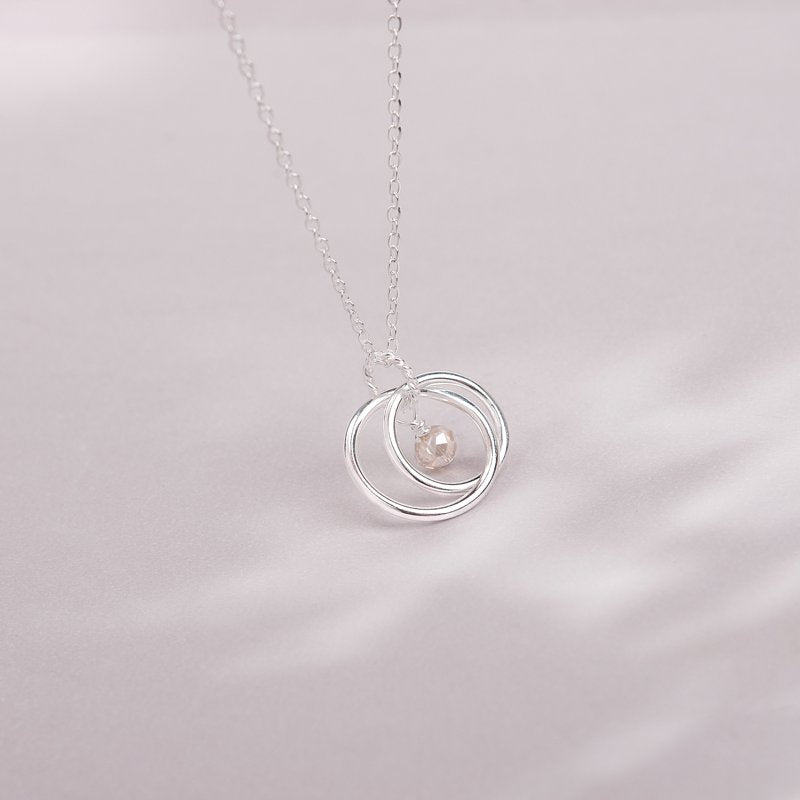 Sterling Silver Pregnancy Necklace with Two Overlapping Circles - Customizable Baby Shower Gift