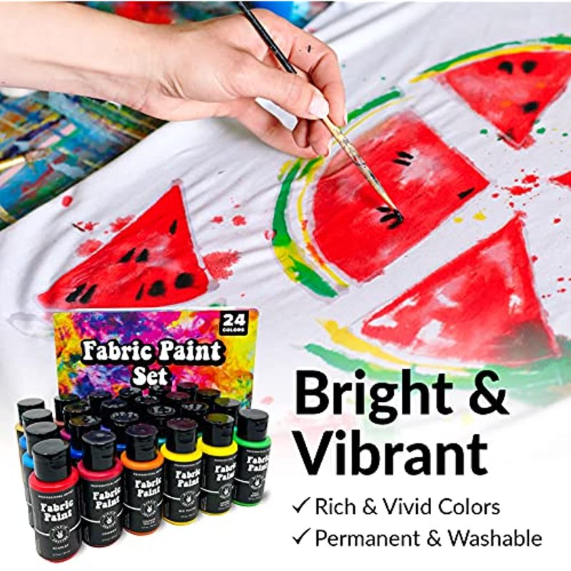 Fabric Paint Set - 24 Vibrant Colors for Clothing & Crafts, Washable & Non-Toxic
