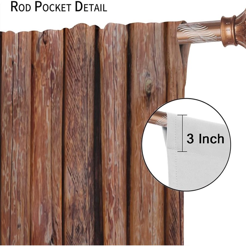 Rustic Wooden Kitchen Curtain Set - Vintage Brown Room Darkening Drapes for Living Room & Bedroom