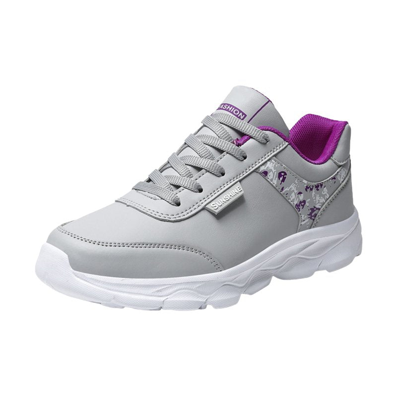 Women’s Lace-Up Leather Sneakers - Non-Slip Athletic Comfort Shoes