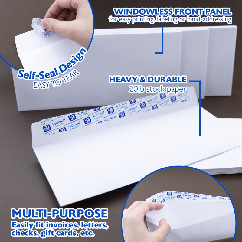 Self Seal White Envelopes Pack of 40 - #10 Mailing Envelopes for Business & Office Use