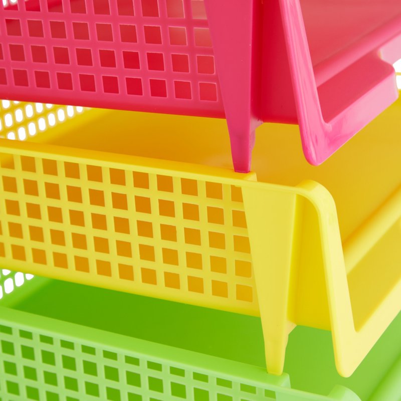 Rainbow Classroom Paper Organizer Trays Set of 6 - Plastic Desk Baskets