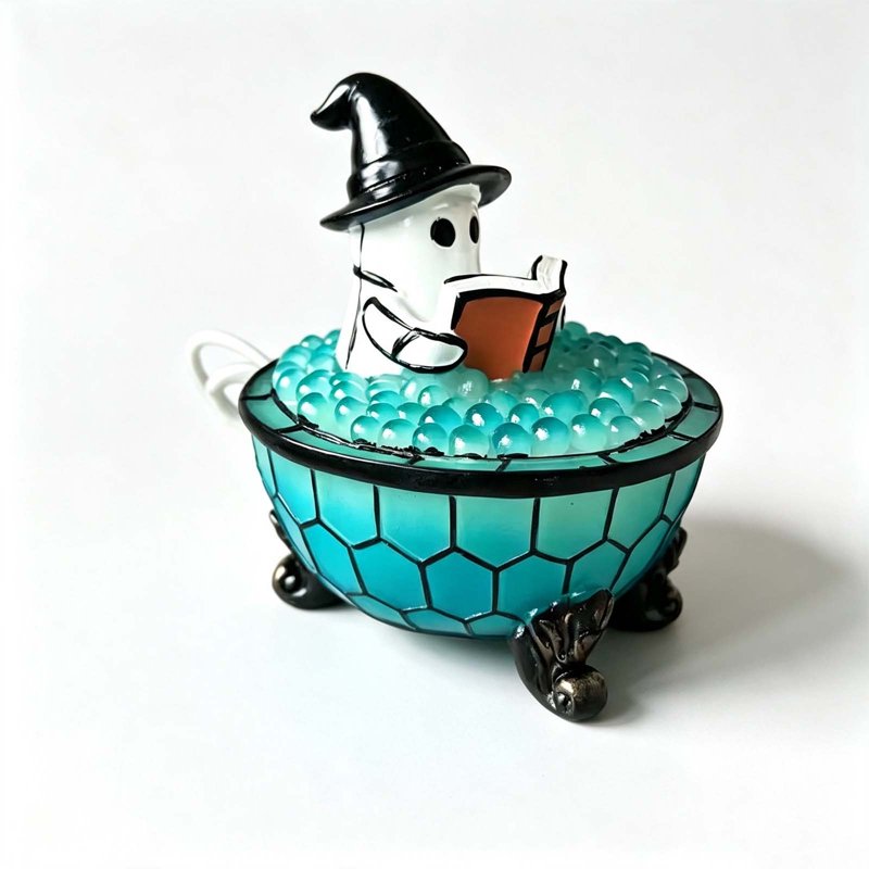 Halloween Ghost Night Light with Bathtub Figurine - Reading Book Lamp for Desk & Home Decor