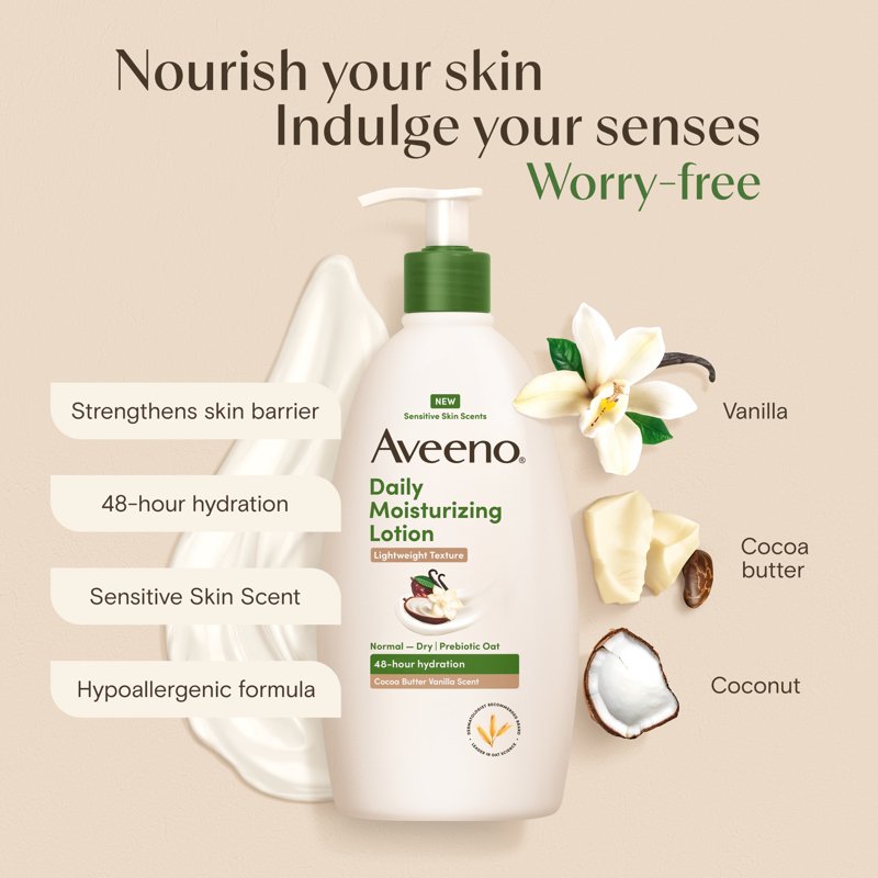 Aveeno Daily Moisturizing Lotion with Cocoa Butter Vanilla Scent 18 oz