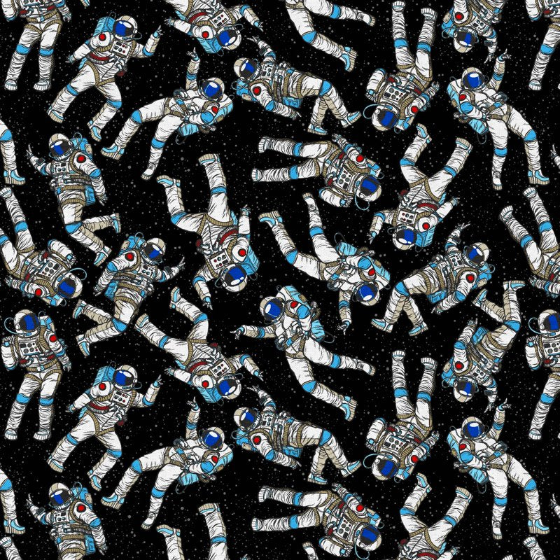Cotton Astronaut Fabric Half Yard Black 42 Inch for Sewing & Crafting