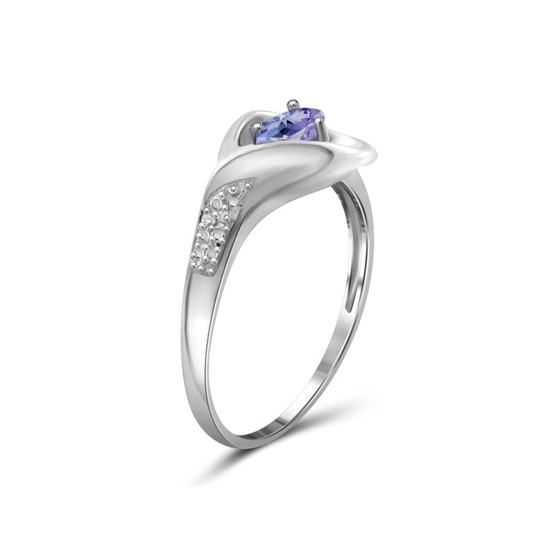 Sterling Silver Tanzanite Birthstone Ring with White Diamond Accents – Hypoallergenic 0.25 Carat Oval Gemstone Jewelry