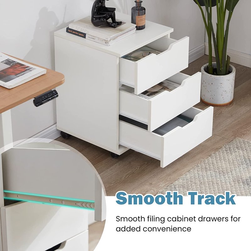 3-Drawer Mobile File Cabinet with Wheels - Wooden Under Desk Storage, White