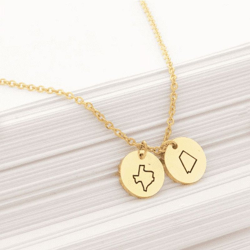 Personalized Long Distance State Necklace Engraved Round Jewelry Gift for Her