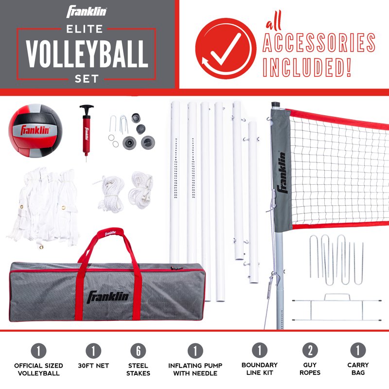 Outdoor Volleyball Set with Net, Pole, Ball, Pump & Carry Bag - Family Yard Game