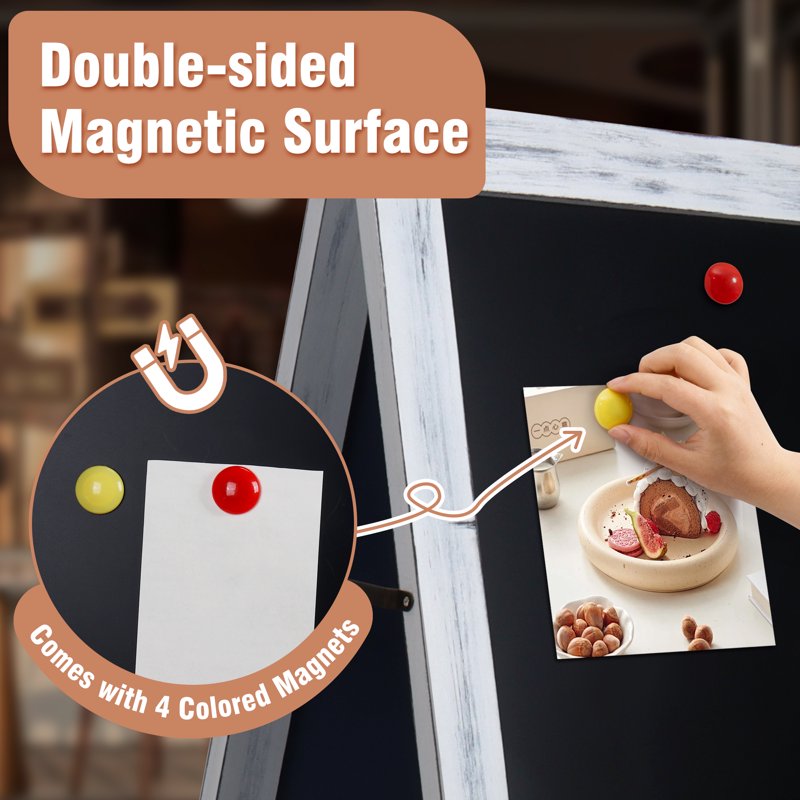 Large Magnetic A-Frame Chalkboard Sign 40x20 Inches Double Sided White Wooden Frame