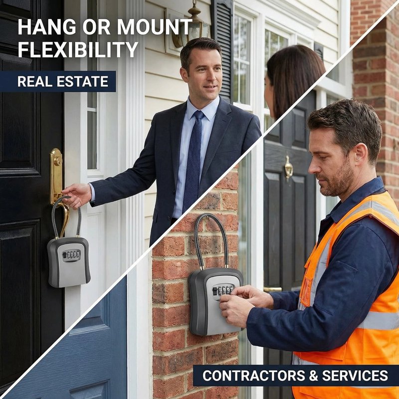Portable Wall-Mounted Key Lock Box with Code, Secure Home & Office Storage