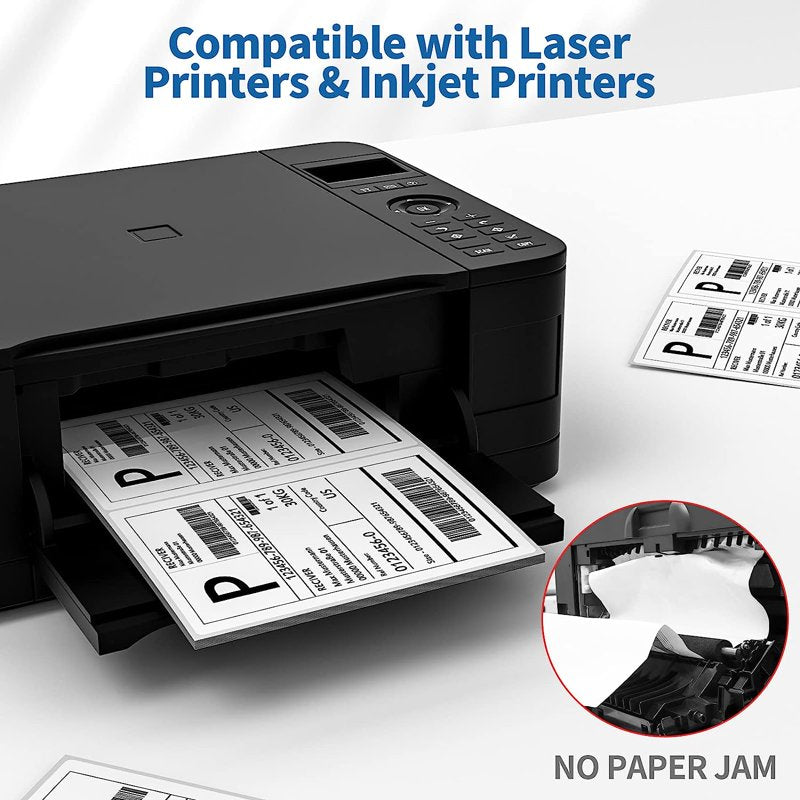 Half Sheet Shipping Labels for Inkjet & Laser Printers - 8.5x5.5 Inches, 200 Labels