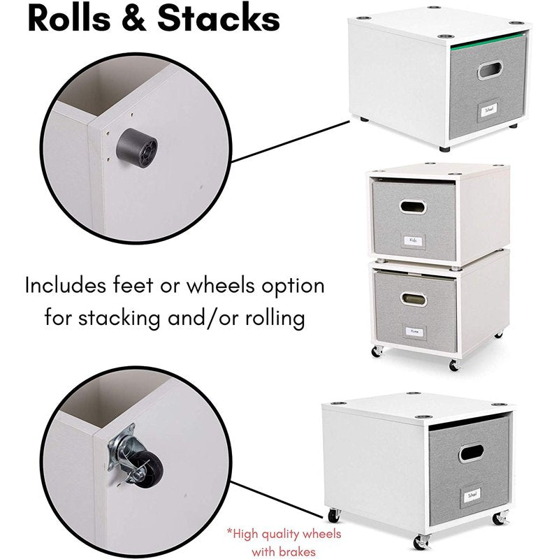 Rolling File Cabinet with Lateral Drawer - White Storage Cart for Office & Home