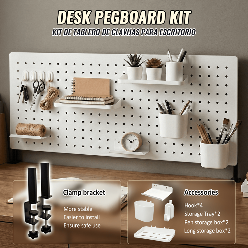 Desk Pegboard Organizer Kit with Hooks Trays & Pen Holders for Office & Craft Space