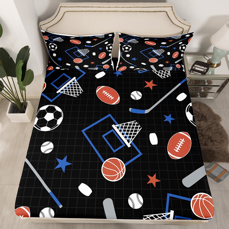 Castle Fairy Twin 3pc Sheet Set - Geometric Plaid & Sport Gamer Breathable Microfiber (Black Blue Brown) Twin
