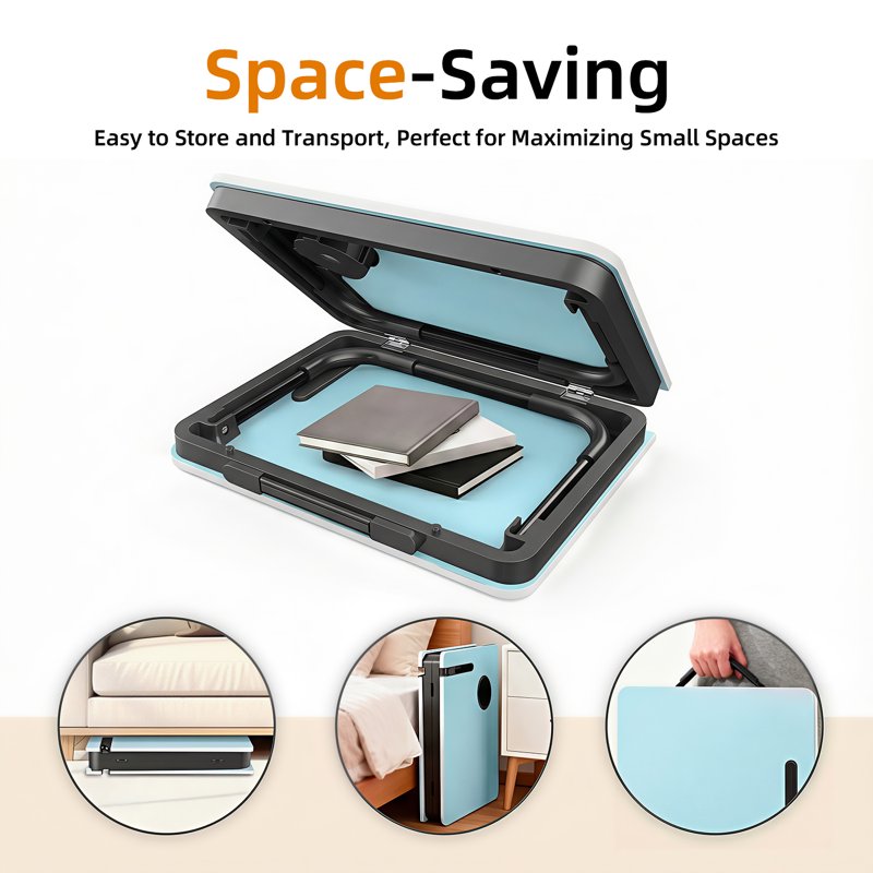 Portable Foldable Lap Desk for Bed and Couch - Blue, with Cup & Phone Holders