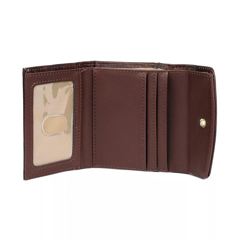 Women’s Mini Trifold Leather Wallet with Card Slots and Zipper Pocket – Multiple Colors