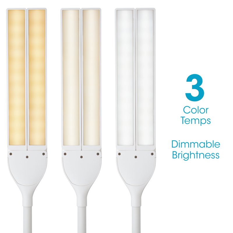 LED Desk Lamp with Dual Shades, Touch Control, Gradual Dimming, White Finish