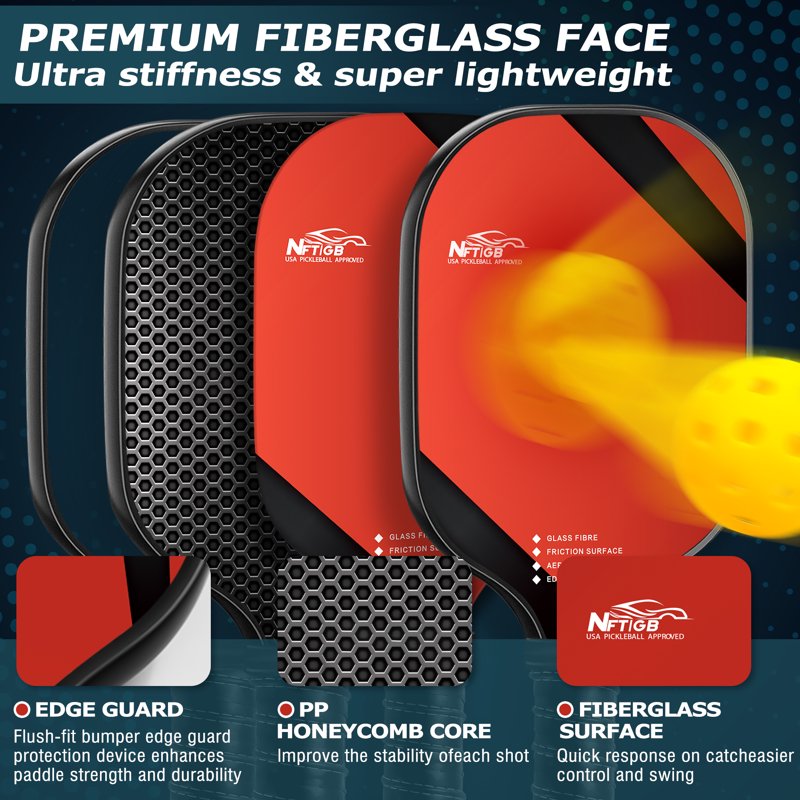 NFTIGB USAPA Approved Pickleball Paddles Set – Graphite Fiber Core, 2 Paddles + 4 Balls + Backpack (Black)