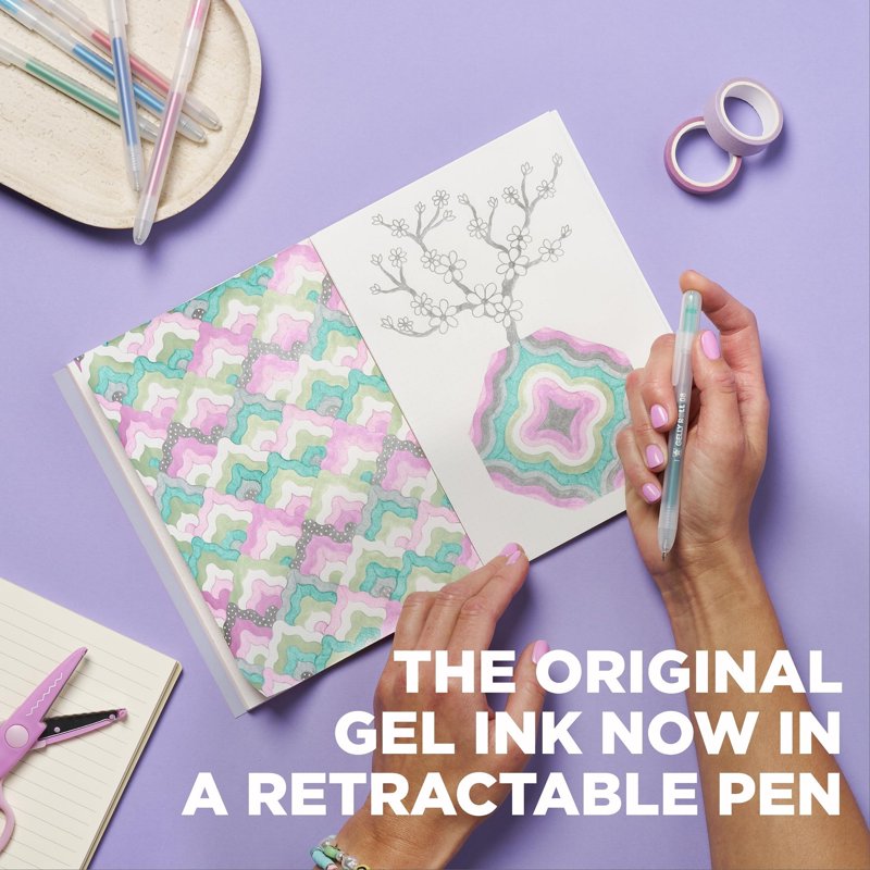 Gel Pens Set with Glitter Ink - Retractable Colored Gel Pens for Journaling and Art - 10 Pack