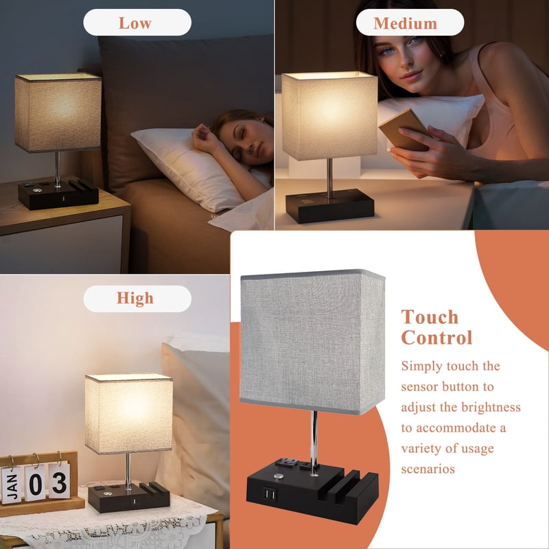 IJIL 15.7 Inch Touch Bedside Table Lamp with Dual USB Charging Ports