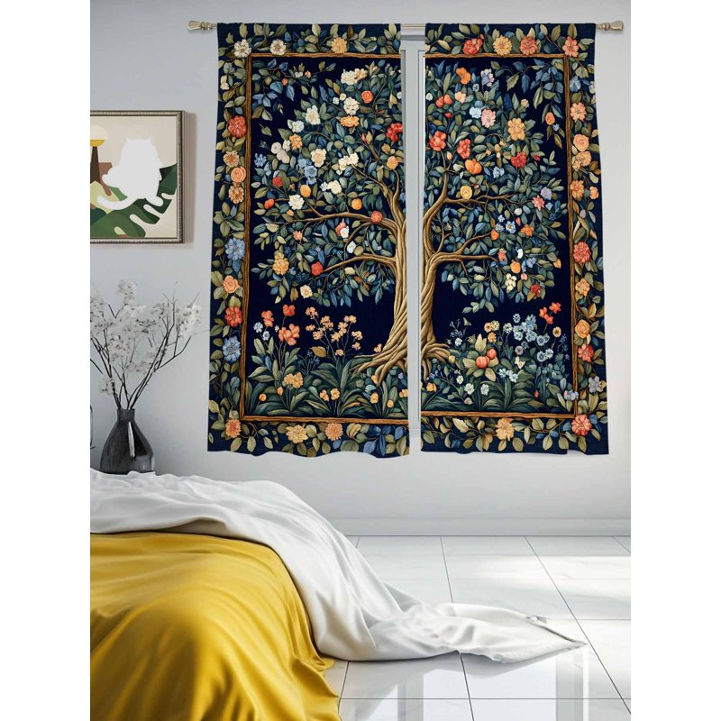 Boho Semi Sheer Botanical Curtain Set - Multiple Sizes, 2 Panels