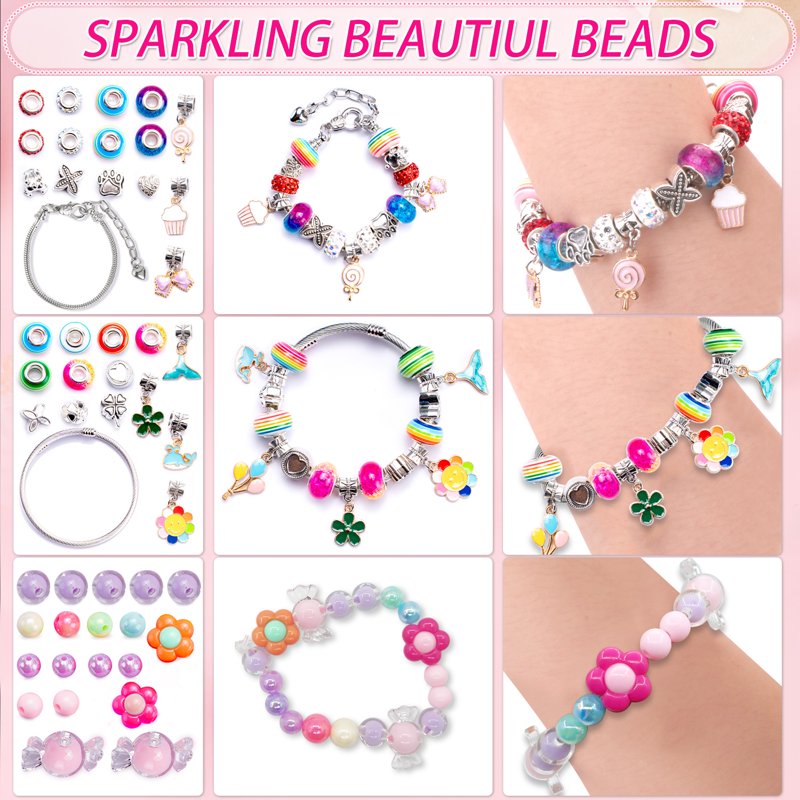 DIY Bead Jewelry Making Kit for Kids & Teens - 198 Piece Craft Set with Beads, Pendants & Tools